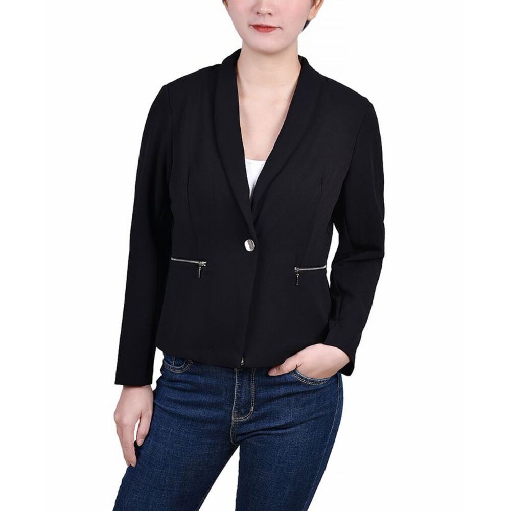 NY Collection Petite Cropped Long Sleeve Crepe Jacket